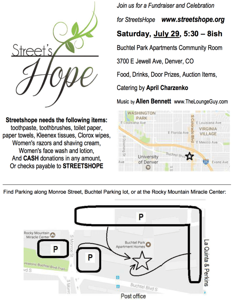 flyer for fund raiser for Street's Hope 29Jul2017